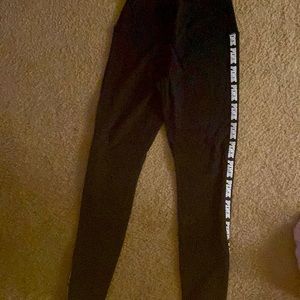 Pink brand large black leggings with logo
